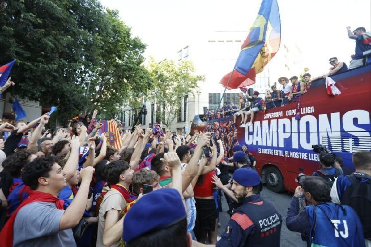 Στιγμιότυπο από τους πανηγυρισμούς της Μπαρτσελόνα